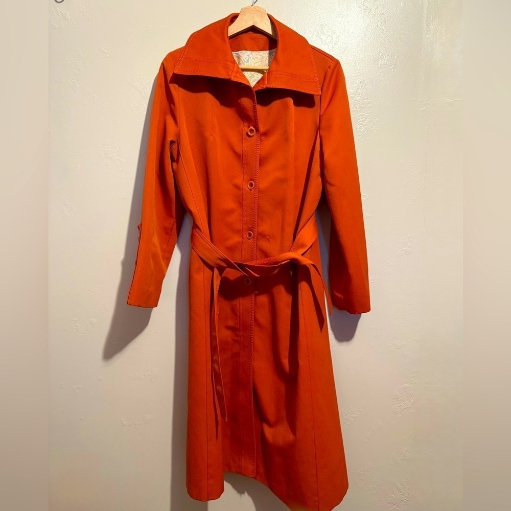 Stunning Vintage Forecaster of Boston Belted Trench Coat Burnt Orange Size 14